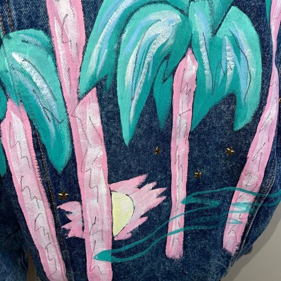 JD Designworks Vintage Womens Jacket Size Large Blue Denim Palm Tree San Diego - Picture 4 of 9